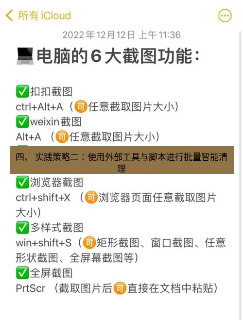 截图工具 四、 实践策略二：使用外部工具与脚本进行批量智能清理